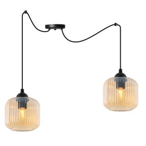 RIFFLE SPIDER FÜGGŐLÁMPA FEKETE 2 LAPOS MÉZ LÁMPABÚRÁVAL, HENGERES, E27 146800663 - Lámpa & Világítás