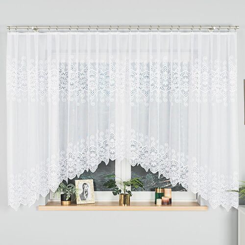 CELINA - Készre varrt jacquard függöny alul kivágással - 400x160 cm - fehér 146802043