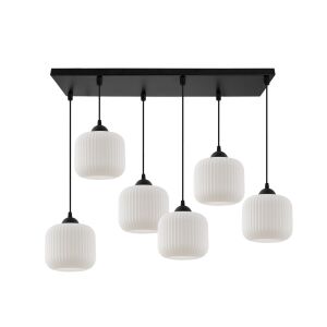 RIFFLE Függesztett lámpa, fekete, 6 lapos fehér, hengeres lámpaernyővel, E27 146802886 - Lámpa & Világítás