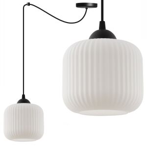 Függesztett lámpa, pók alakú, fekete, 1 lapos, fehér, hengeres lámpaernyő, E27