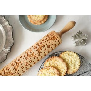 MoodForWood Fa Sodrófa, Gravírozott, 43 cm Fogantyúkkal, Sütéshez Tökéletes - Rénszarvas Minta 146803388 - Sodrófa & Nyújtófa