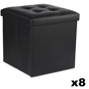 Összecsukható puff L gombokkal - 38x38x38cm, fekete műbőr x 8 146803781 - Lábtartó, puff