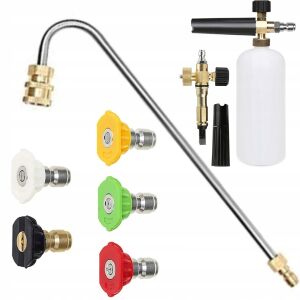 Rosfix 5 db gyorscsatlakozós fúvóka készlet magasnyomású mosókhoz (0°, 15°, 25°, 40°, 60°) + Lándzsa magasnyomású mosókhoz 1/4"" 34cm U-típus + Habpisztoly