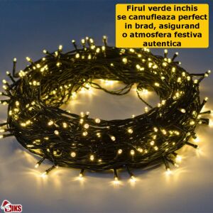 SIKS Karácsonyi fényfüzér, 20 m, 400 LED, 8 fényjátékkal, Lineáris, kültérre/beltérre, sötétzöld vezeték, meleg fehér 146806668 - SIKS