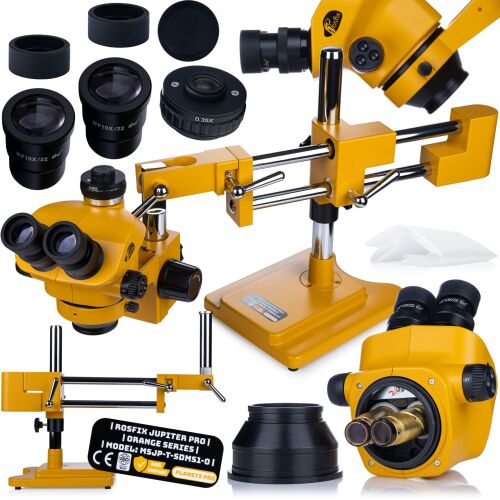 Rosfix Jupiter Pro MSJP-T-SDMS1-O | Trinokuláris sztereó mikroszkóp | Orange sorozat | 7x-50x | X/Y portál | 360°-os fej | NYÁK SMT QFP szerviz