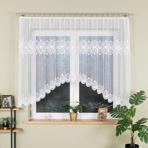 ŻANETA - Készre varrt jacquard függöny alul kivágással - 400x135 cm - fehér