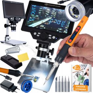 Rosfix NanoZoom AX1200 ProSet - Zestaw serwisowy do elektroniki i SMD | Mikroskop 7" LCD 1200x 12MP | Lutownica 80W z regulacją 180-500°C i zestawem 12w1