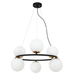 AURA FEKETE ÉS ARANY FÜGGŐLÁMPA 6 LAPOS FEHÉR LÁMPABÚRÁVAL E14 146812366 - Lámpa & Világítás