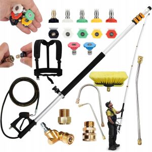 PowerReach ProMax 6,3 m - Teleszkópos szórószár magasnyomású mosókhoz | 4000 PSI | 7 fúvóka | Szögletes fúvókákkal, kefével és hordpánttal ellátott készlet 146812956 - Építkezés & Felújítás