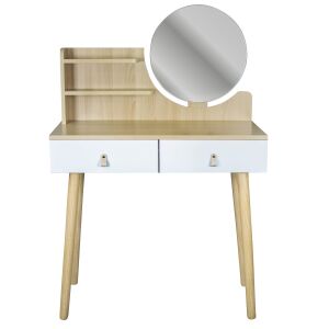 Kosmetischer Waschtisch mit Spiegel - SCANDI weiß / Buche 146814798 - Schlafzimmermöbel