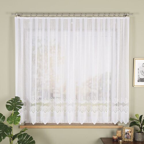 MODESTA - Készre varrt jacquard függöny egyenes szegéllyel - 400x160 cm - fehér 146818263