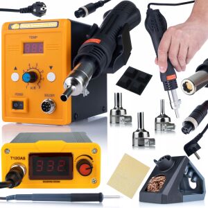 Rosfix Orange Akbash Standard T12OAS elektromos PRO sorozatú forrasztóállomás + Rosfix 858D forrólevegős forrasztóállomás + 3 darabos fúvókakészlet 146820341 - Forrasztógép