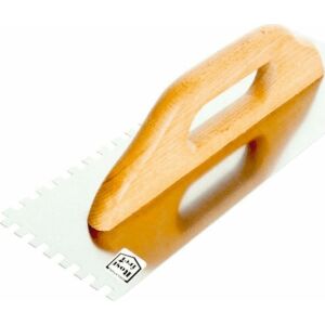 Rozsdamentes acél fogazott simító, fa nyelű, 480*130mm, fogszám 8*8 - E-323-6483