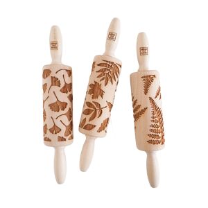 MoodForWood Fa Sodrófa 25 cm Fogantyúkkal, 3 Darabos Készlet, Gravírozott, Sütéshez Tökéletes - Levelek Minta 146822480 - Sodrófa & Nyújtófa