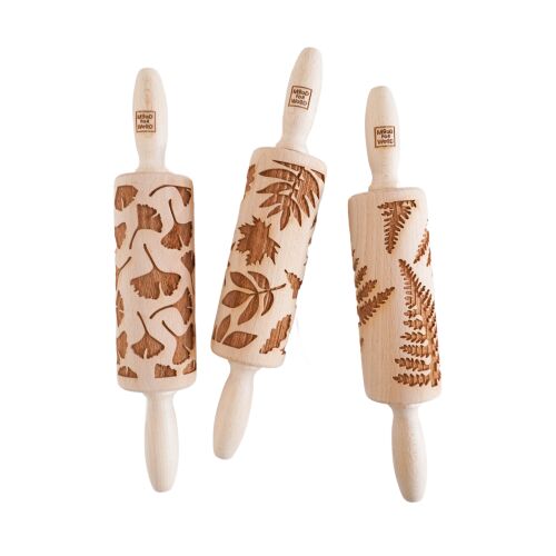 MoodForWood Fa Sodrófa 25 cm Fogantyúkkal, 3 Darabos Készlet, Gravírozott, Sütéshez Tökéletes - Levelek Minta 146822480