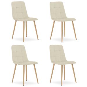 Krzesło KARA - jasny beż aksamit / nogi kolor drewna x 4 146825845 - Étkező szék