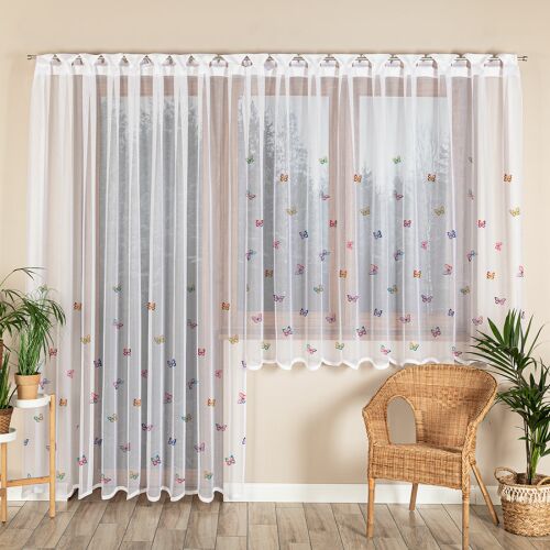 PILLANGÓK - Készre varrt jacquard függöny egyenes szegéllyel - 300x230 cm - fehér 146831619