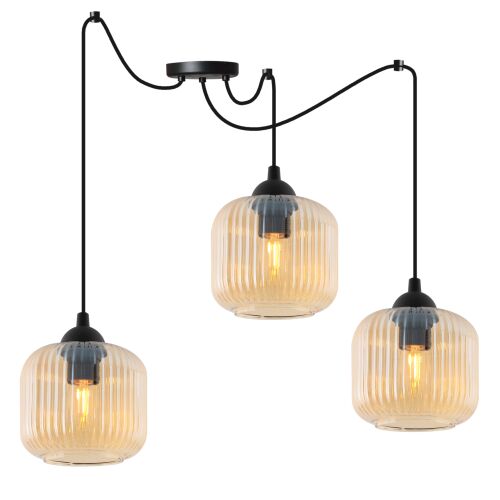 RIFFLE SPIDER FÜGGŐLÁMPA FEKETE 3 LAPOS MÉZ LÁMPABURNYÓ HENGERES E27