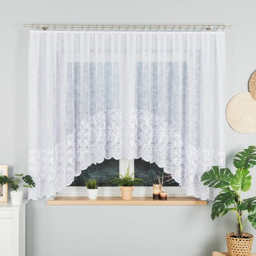 KINGA - Készre varrt jacquard függöny alul kivágással - 400x160 cm - fehér
