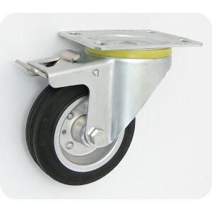 FÉM-GUMI KERÉK 100MM KORMÁNYHÁZ + FÉK 15H - KL100 SKR HA