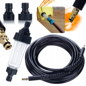 Rosfix 10m Click-Click magasnyomású tömlő Kärcher K2 K3 K4 K5 K6 K7 magasnyomású mosókhoz + univerzális vízszűrő Kärcher magasnyomású mosókhoz