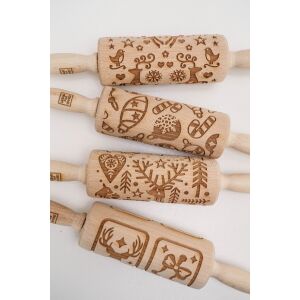 MoodForWood Fa Sodrófa 25 cm Fogantyúkkal, 4 Darabos Készlet, Gravírozott, Sütéshez Tökéletes - Karácsonyi Vibrációk Minta 146843106 - Sodrófa & Nyújtófa