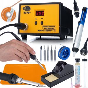 Rosfix 937d+ forrasztókészlet, állomás forrasztópatronnal + fluxussal, ónnal, 900M-es hegyekkel, kiforrasztó pumpával és kiforrasztó szalaggal 146844423 - Szerszámgép