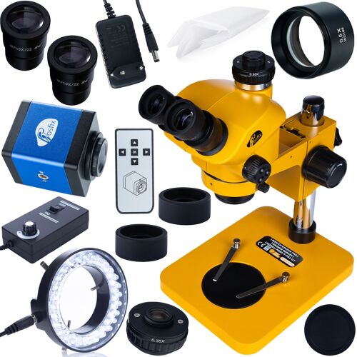 Mikroskop Trinokularowy 7-50× 102 mm z Kamerą FullHD HDMI/VGA + Soczewka Barlow 0.5× + Oświetlacz LED 56x | Profesjonalny Zestaw do Inspekcji i Lutowania Elektroniki