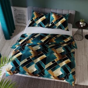 RUBIK Szatén Ágyneműhuzat - Geometrikus Egyszínű Türkiz és Arany Árnyalatokban - 220x200cm 146846302 - Ágynemű - ifjúsági és felnőtt