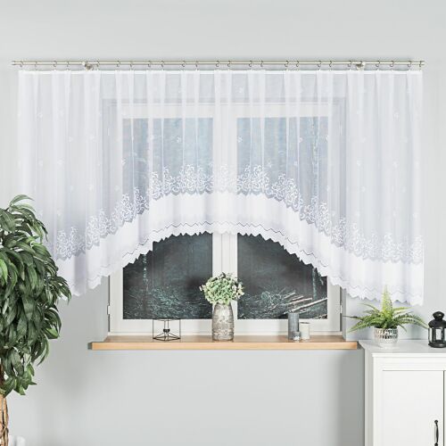 GENOWEFA - Készre varrt jacquard függöny alul kivágással - 450x140 cm - fehér 146847174