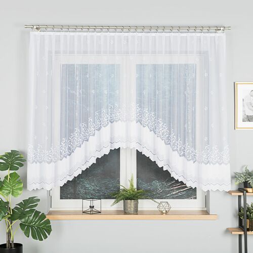 GENOWEFA - Készre varrt jacquard függöny alul kivágással - 350x140 cm - fehér 146847660
