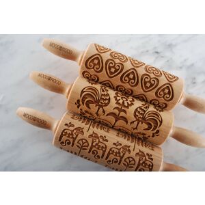 MoodForWood Fa Sodrófa 25 cm Fogantyúkkal, 3 Darabos Készlet, Gravírozott, Sütéshez Tökéletes - Népművészeti Minta 146847810 - Sodrófa & Nyújtófa