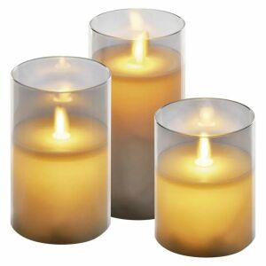 LED dekoráció - 3x viaszgyertya üvegben, 6x AAA, meleg fehér, időzítő 146849462 - Gyertya