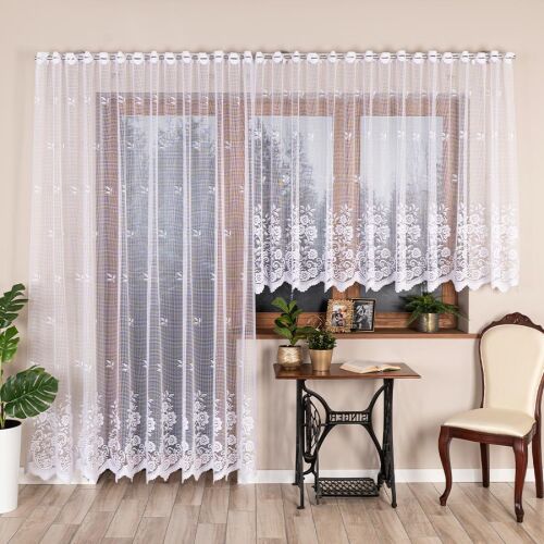 SARA - Készre varrt jacquard függöny egyenes szegéllyel - 300x250 cm - fehér 146853100