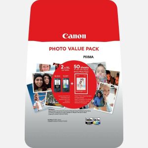 Canon PG-560 XL + CL-561 XL fekete és színes (BK-Color) eredeti (gyári, új) nagy kapacitású multipack + 50 db fényes fotópapír 146853379 - Nyomtató kellék
