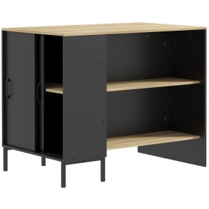 HOMCOM Konyhasziget Nagy Munkalappal, Konyhaszekrény Polccal és Tolóajtós Szekrénnyel, 114,5x70x90 cm, Fekete 146853802 - Konyhaszekrény