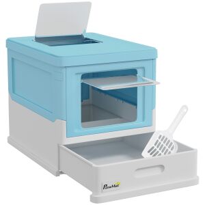 PawHut Zárt Macskaalom Tár Kanalaval, Kivehető Tálcával és 2 Ajtóval, 47,5x35,5x36,7cm, Kék 146854184 - Macskatartás