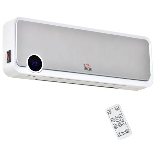 HOMCOM fali ventilátoros fűtőtest 3 üzemmóddal, 12 órás időzítővel és 30°-os oszcillációval, 56x18,5x11,7 cm, ezüst