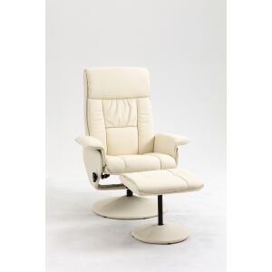 PU bőr relaxfotel tekert talppal és ottomán lábtartóval, krémfehér 146855010 - Nappali bútor