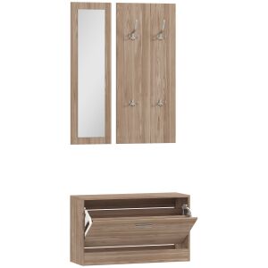 HOMCOM Set Mobilier Hol cu Bancă Pantofar, Cuier și Oglindă din Lemn 146855292 - Seturi mobilier de hol