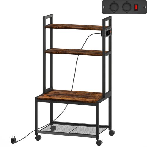 HOMCOM 4-szintes nyomtatóállvány kocsi konnektorokkal és kerekekkel, barna 146856423