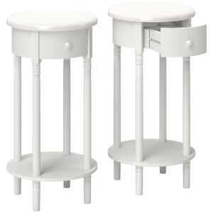 HOMCOM 2 db-os éjjeliszekrény szett fiókkal és polccal, modern stílusú fa dohányzóasztalok, Ø35,5x71 cm, fehér 146857415 - Éjjeliszekrény