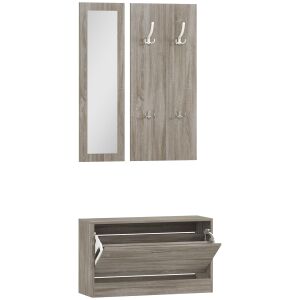 HOMCOM Set Hol 3 Piese cu Dulap pentru Pantofi, Cuier și Oglindă Alb și Lemn 146857422 - Seturi mobilier de hol