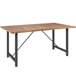 Outsunny akácfa és acél kerti asztal léces asztallappal, 160x90x75 cm, natúr fa 146857647 - Kert