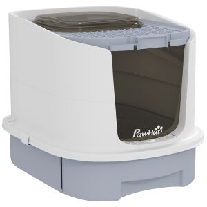 PawHut Zárt Macskaalom Doboz 2 Ajtóval és Kivehető Tálcával, 40,5x52,5x42,5 cm, Szürke