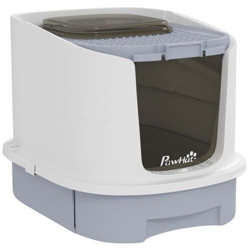 PawHut Zárt Macskaalom Doboz 2 Ajtóval és Kivehető Tálcával, 40,5x52,5x42,5 cm, Szürke