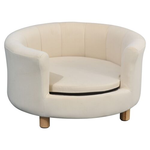 PawHut kárpitozott kutyakanapé háttámlával és levehető párnával, beltéri macskafekhely, 65x64x37 cm, krémszínű 146858081