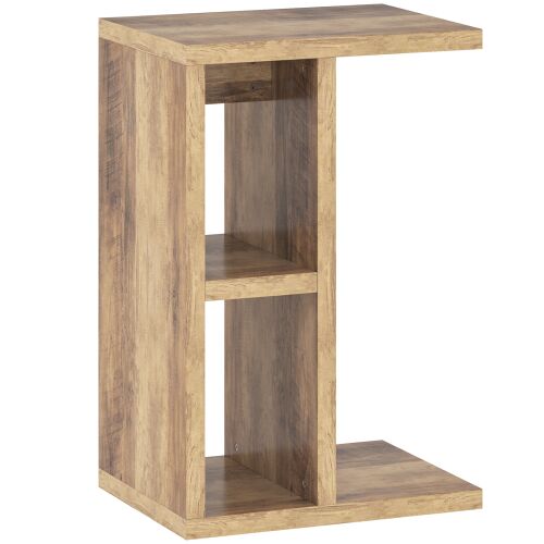 HOMCOM C alakú nappali asztal 3 polccal és 2 rekesszel, barna színben