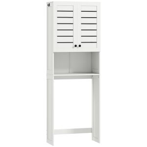 HOMCOM WC feletti szekrény 2 ajtóval és nyitott polccal, fehér fa, 67x31,5x190 cm 146858873 - Fürdőszobai polcos elem