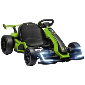HOMCOM Elektromos Gokart Gyerekeknek Állítható Üléssel, 2 Motorral, Kürttel, Fényekkel és Zenével, 120x76x53,5 cm, Zöld 146858914 - Gokart